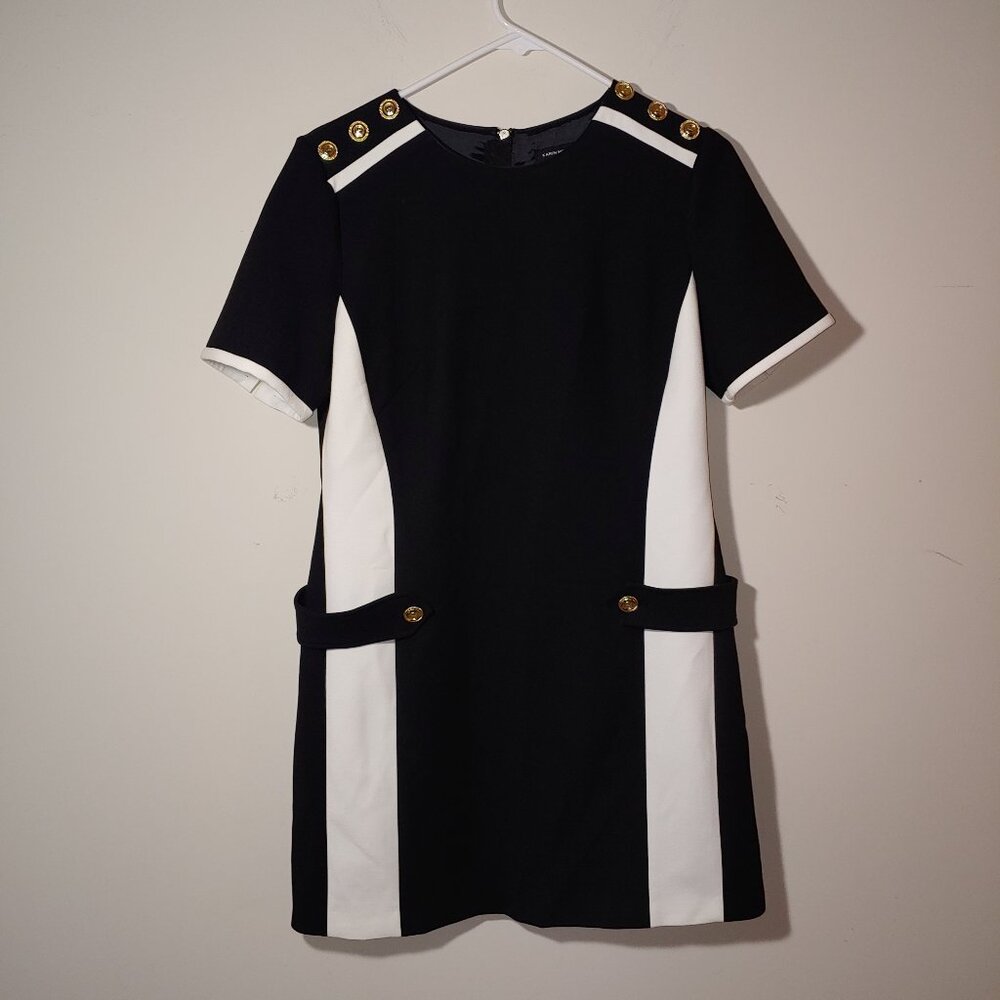 KAREN MILLEN COMPACT STRETCH TIPPED A LINE COLORBLOCK MINI DRESS SIZE 8 BLACK